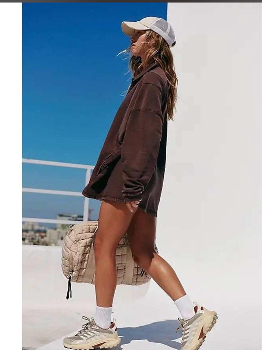 Free People Oversized Brown Pullover Collared Sweatshirt - Picture 3 of 8